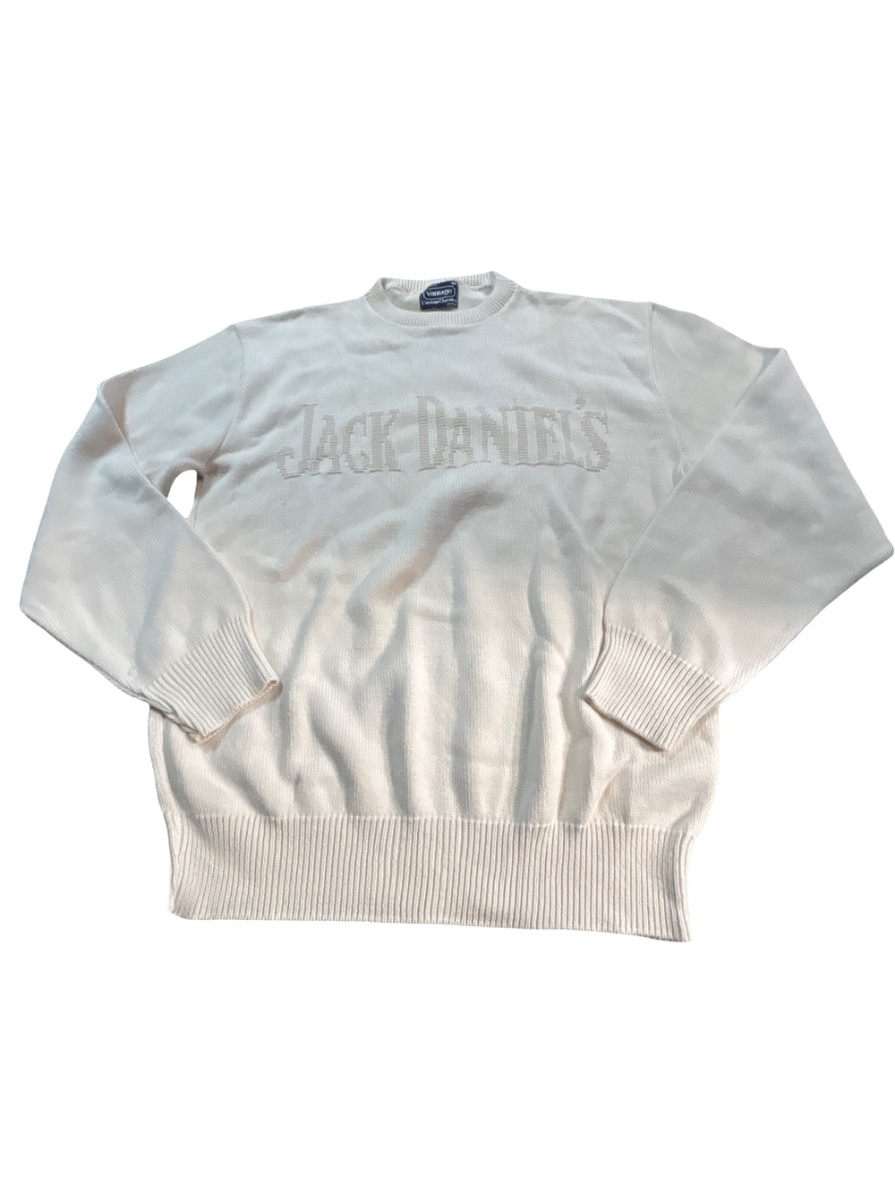 Vintage 90s Jack Daniel's Knit Sweater Cream USA Made Medium Vantage Embroidered